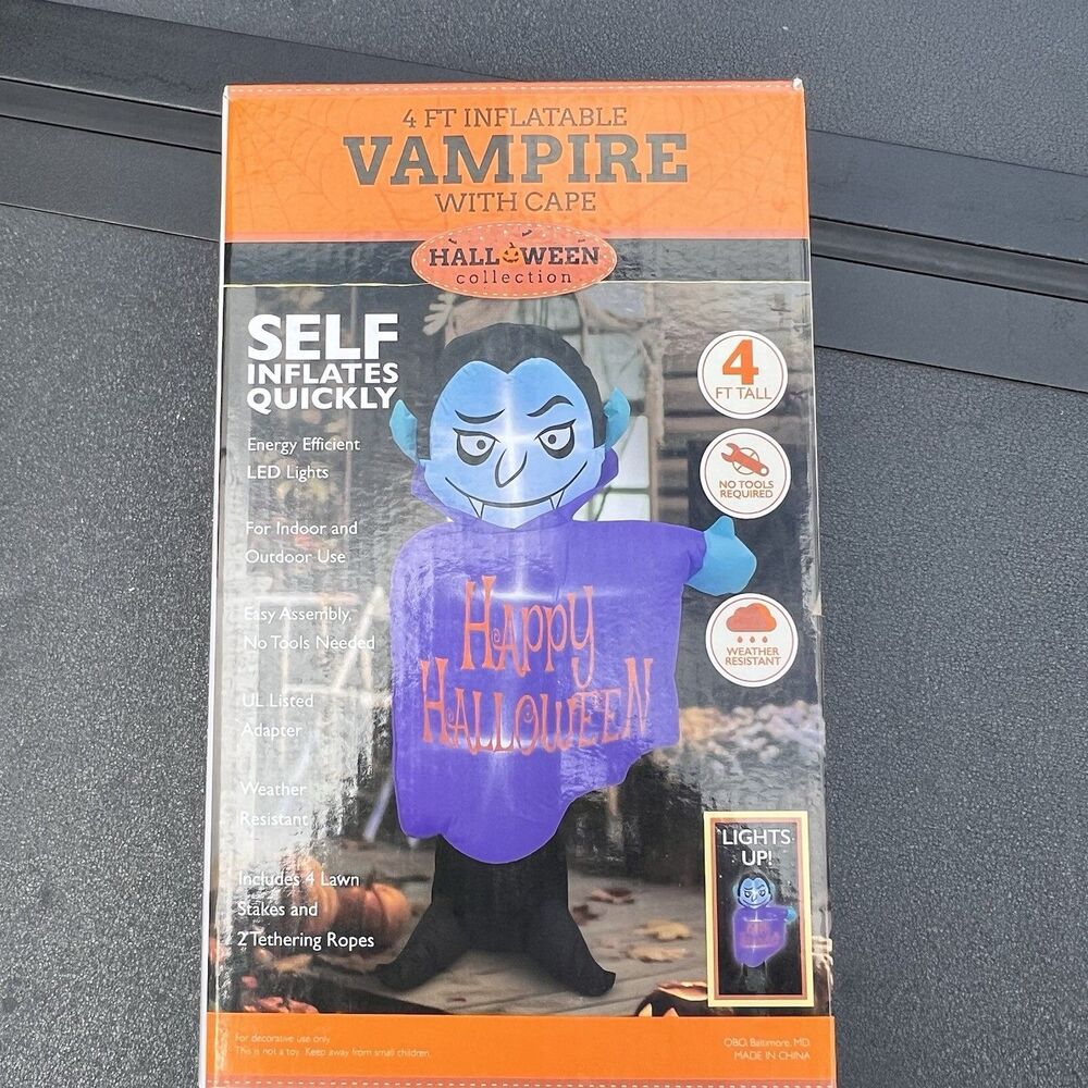 Halloween 4 ft Vampire Yard Inflatable LED Lights Up Self-Inflate Indoor/Outdoor